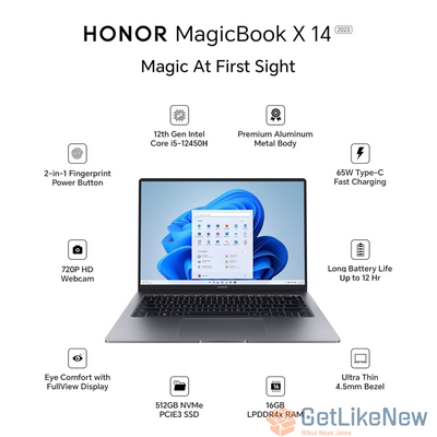 HONOR MagicBook X14 Pro 2024, 13th Gen Intel Core i5-13420H (16GB/512GB NVMe SSD, 14-inch FHD IPS Anti-Glare Thin and Light Laptop/Windows - Get Like New