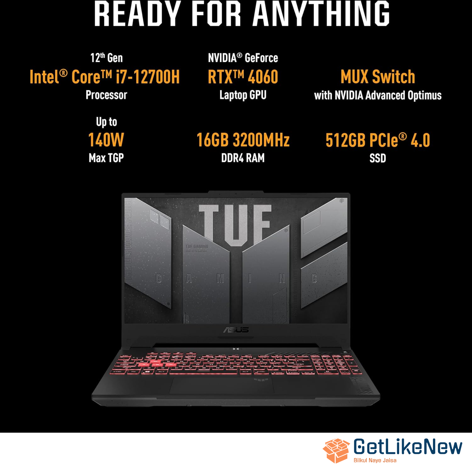 ASUS TUF Gaming F15 (2023), Intel Core i7-12700H 12th Gen, 15.6" FHD 144Hz, 8GB RTX 4060, Gaming Laptop (16GB/512GB SSD/Win 11/1-Zone RGB/Gray) FX507ZV-LP094W - Get Like New