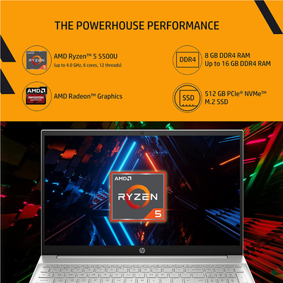 HP Pavilion 15 AMD Ryzen 5-8GB/512GB SSD 15.6 inches (39.6 cm) IPS Micro-Edge Anti-Glare FHD Laptop/Backlit Kb/Alexa/B&O Audio/Fast Charge/Win 10/3D Metal Design/MSO 2019/1.75 Kg-15-Eh1101AU - Get Like New